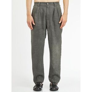 DAUB Men's Pleated Linen Blend Trousers Men BLACK Pants